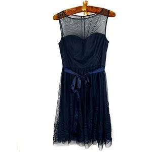 Eliza J Sleeveless Illusion Neckline Cocktail Party Sheath Dress Satin Belt S